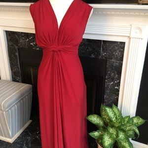 Red 2X Grecian v-neck Maxi dress